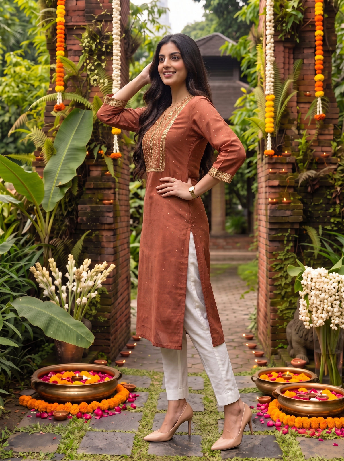 Viscose Embroidered Straight Calf Length Kurta