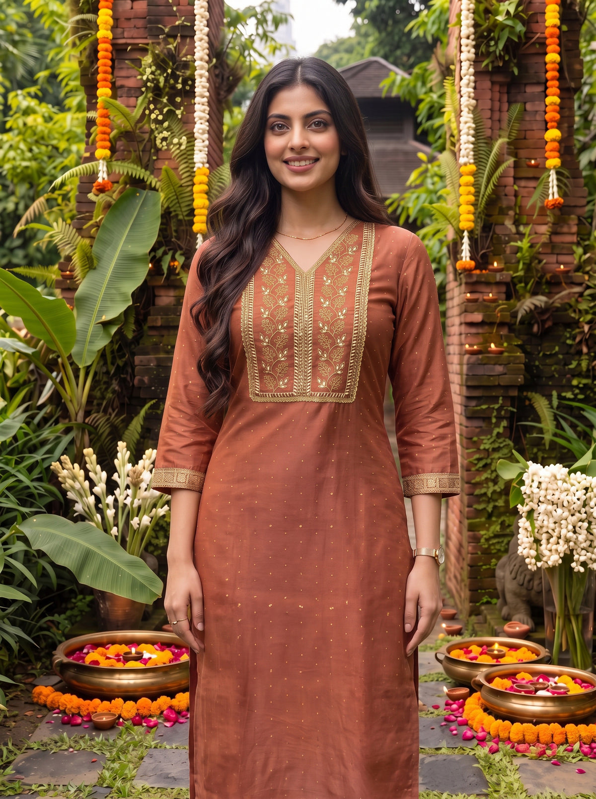 Viscose Embroidered Straight Calf Length Kurta