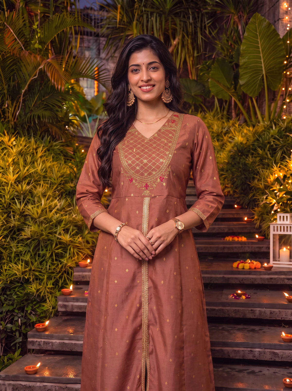 Buy Viscose Embroidered Flared Calf Length Kurta-Pink