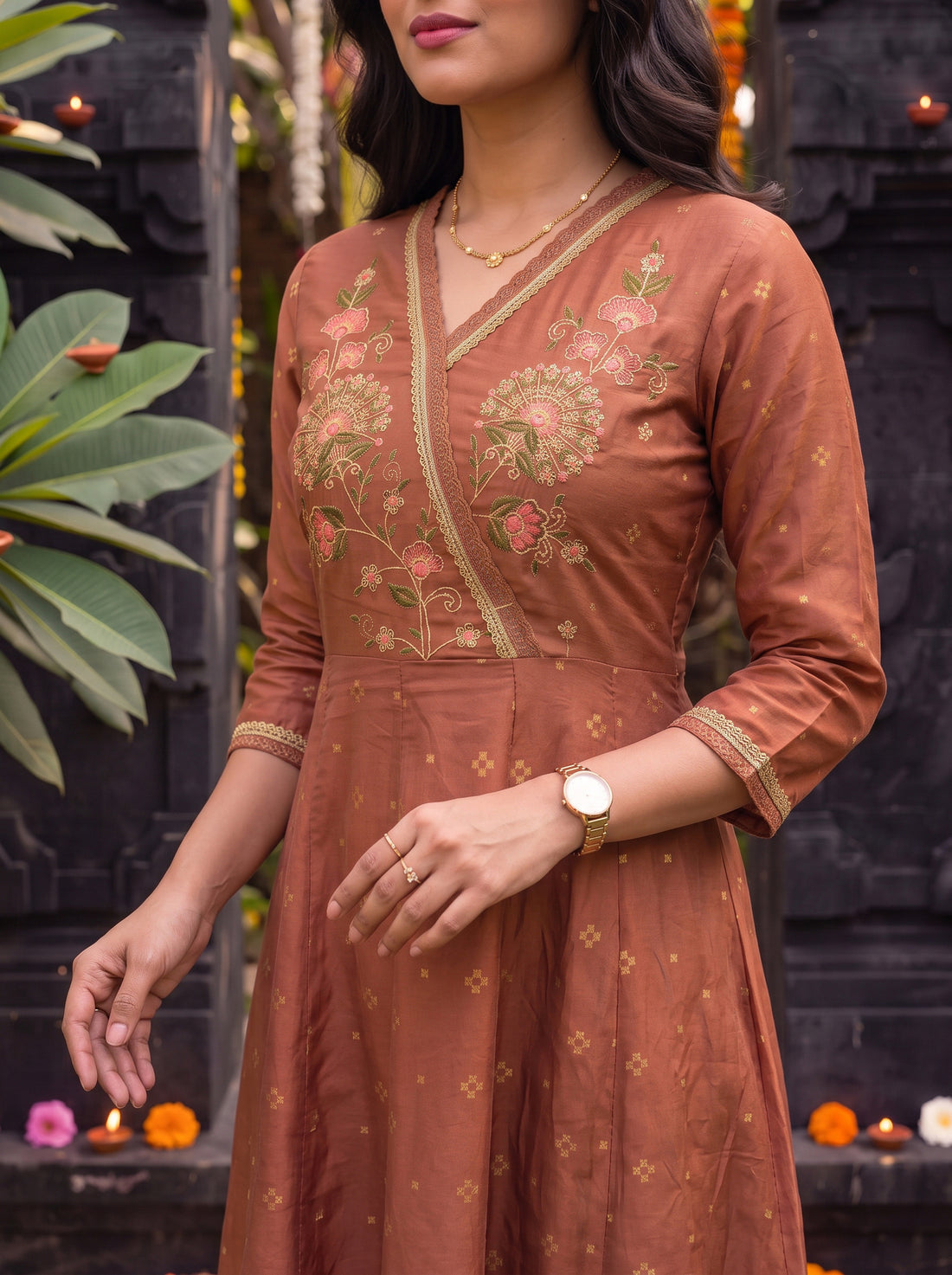 Buy Viscose Embroidered Flared Calf Length Kurta-Pink