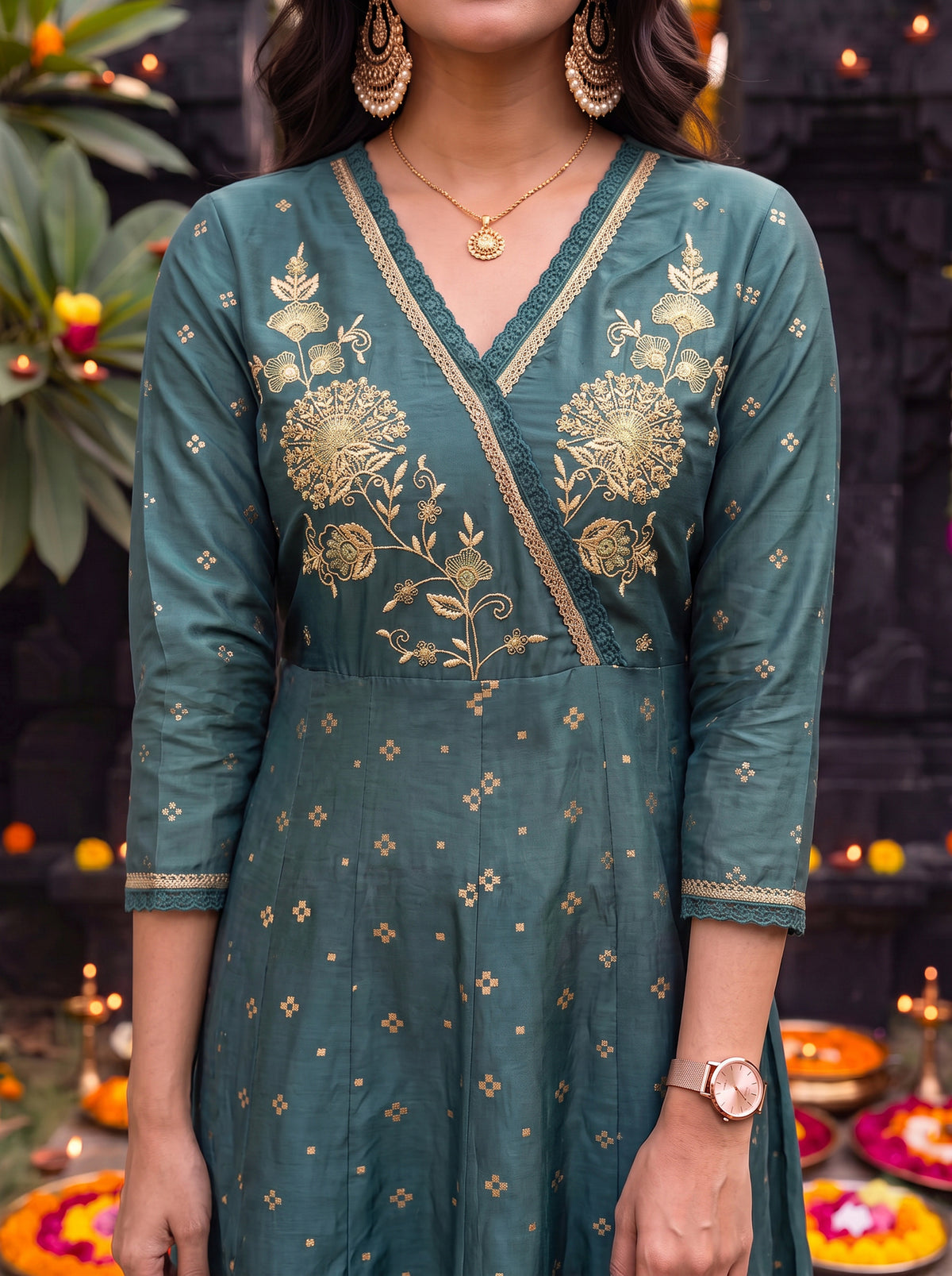 Viscose Embroidered Flared Calf Length Kurta