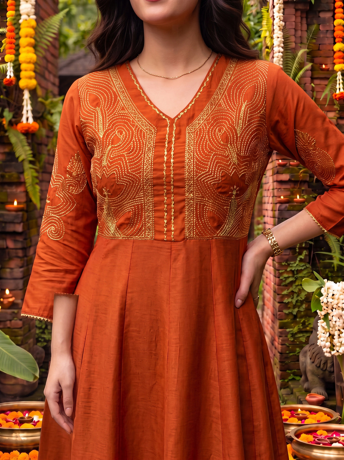 Viscose Embroidered Flared Calf Length Kurta