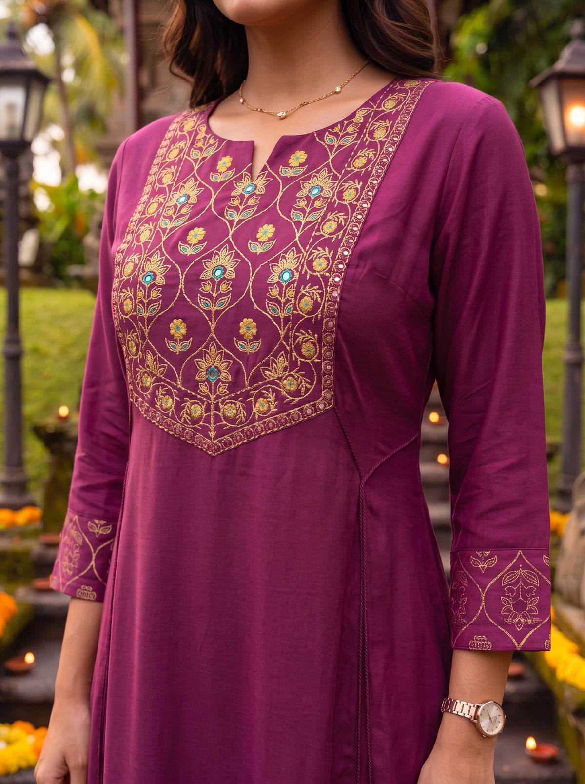 Rayon Embroidered Flared Calf Length Kurta
