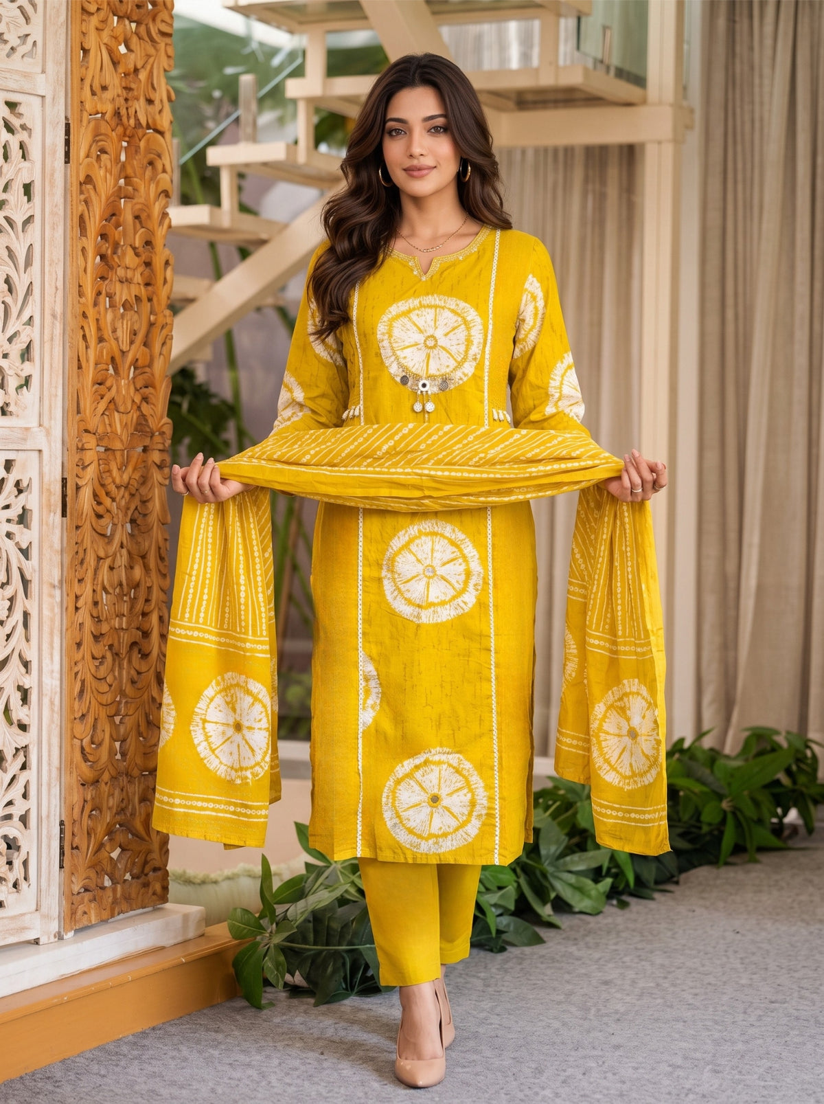 Cotton Embroidered Straight Calf Length Kurta With Pant and Dupatta