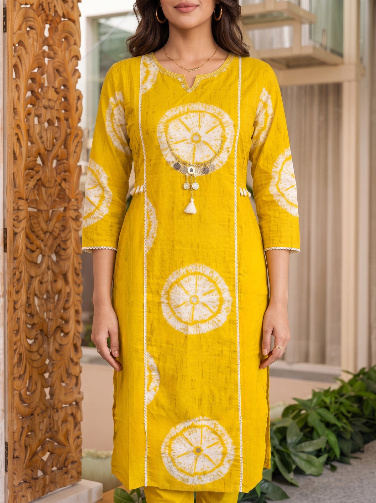 Buy Cotton Embroidered Straight Calf Length Kurta With Pant and Dupatta-Yellow