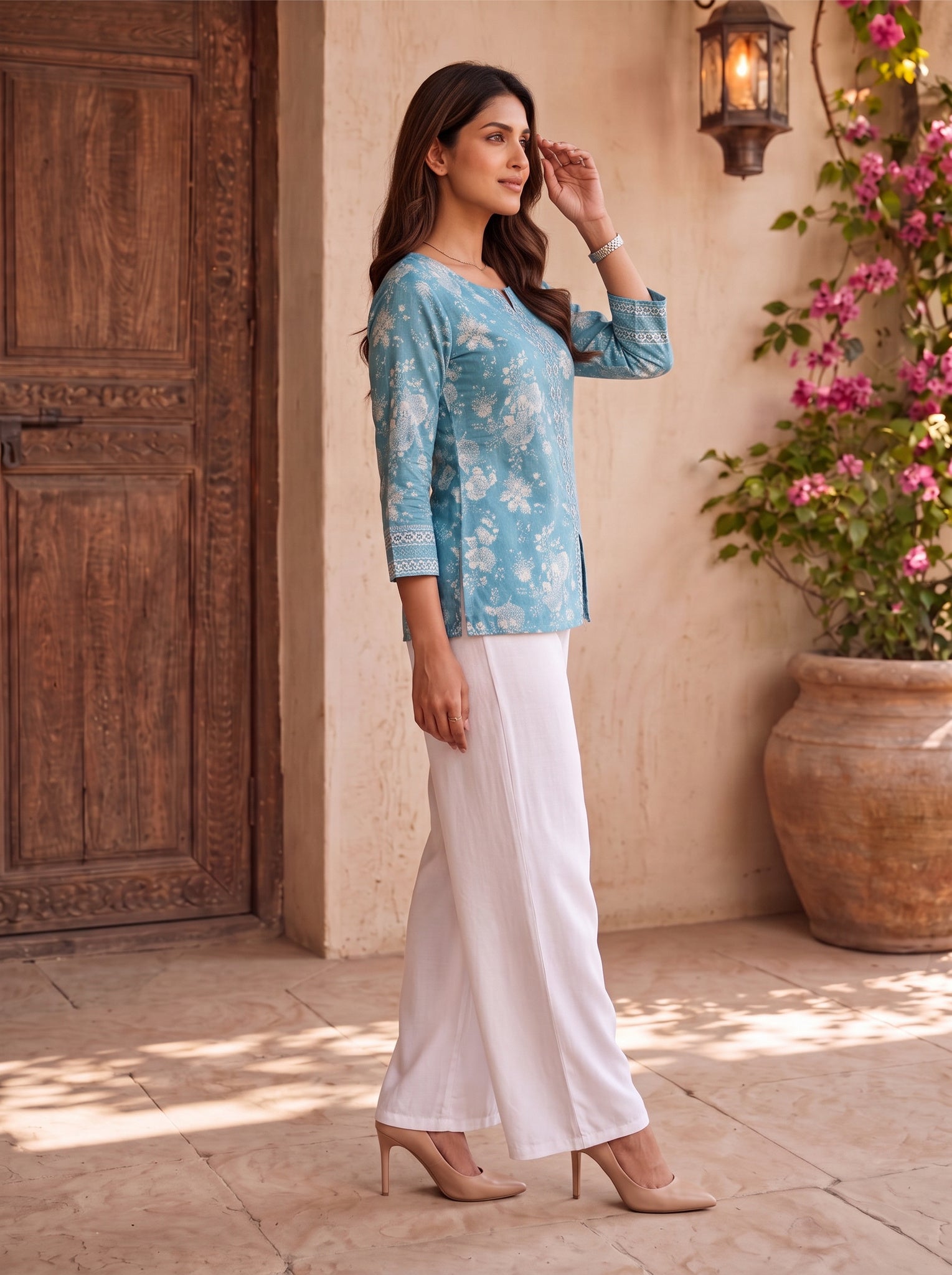 Cotton Printed Straight Short Length Short Kurta
