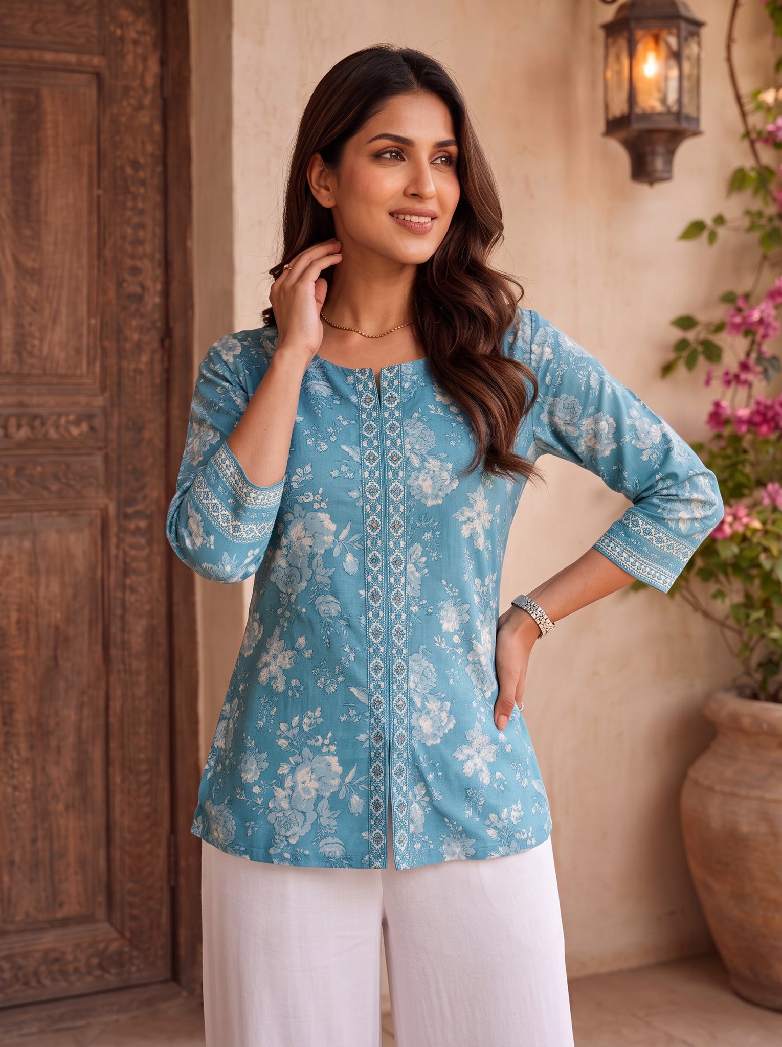 Cotton Printed Straight Short Length Short Kurta