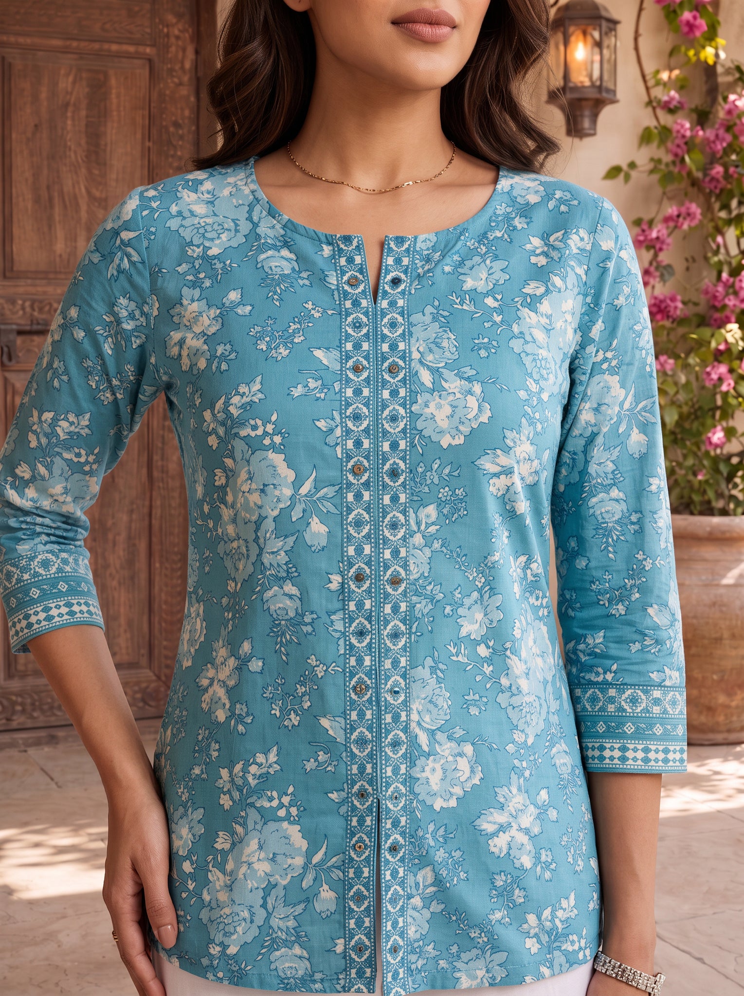 Cotton Printed Straight Short Length Short Kurta