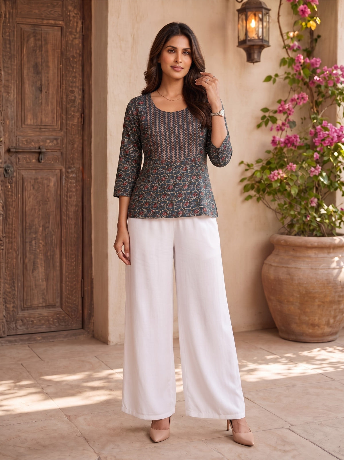 Cotton Printed Straight Short Length Short Kurta