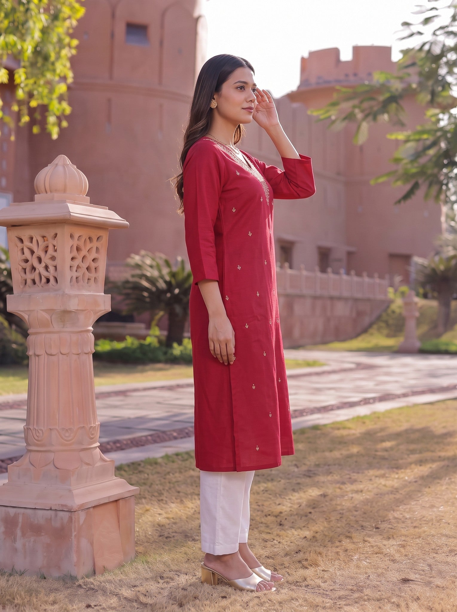 Viscose Embroidered Straight Calf Length Kurta