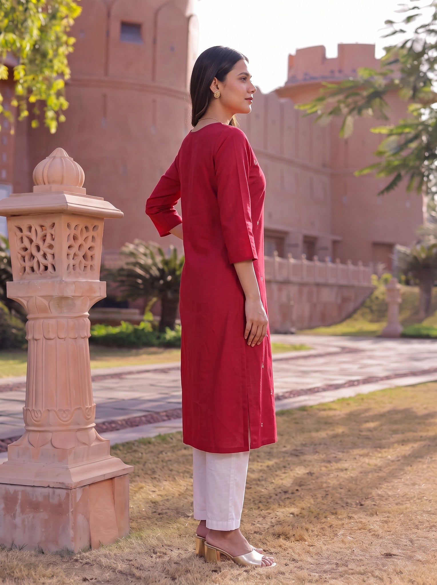 Viscose Embroidered Straight Calf Length Kurta