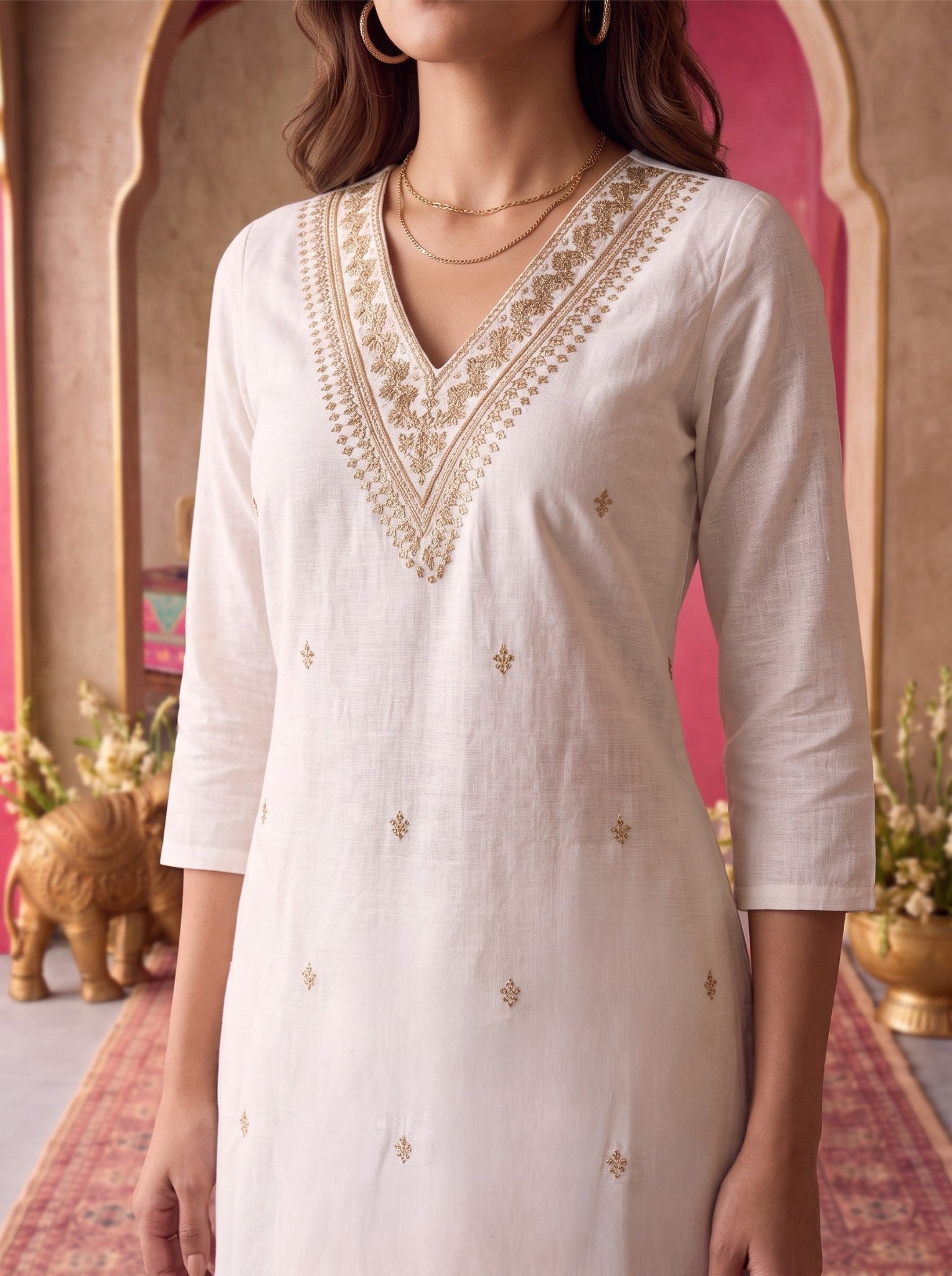 Viscose Embroidered Straight Calf Length Kurta