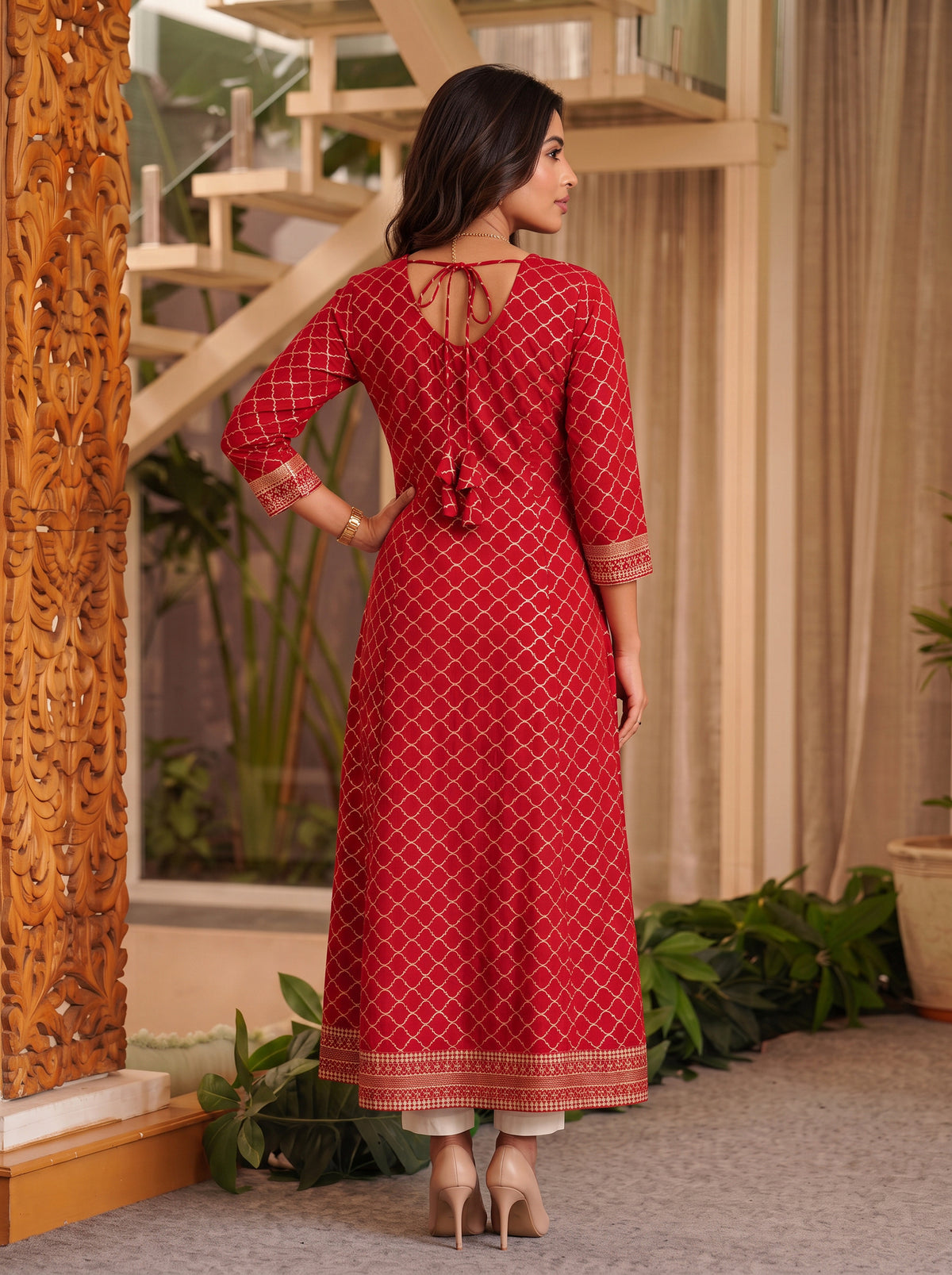 Viscose Embroidered Flared Calf Length Kurta