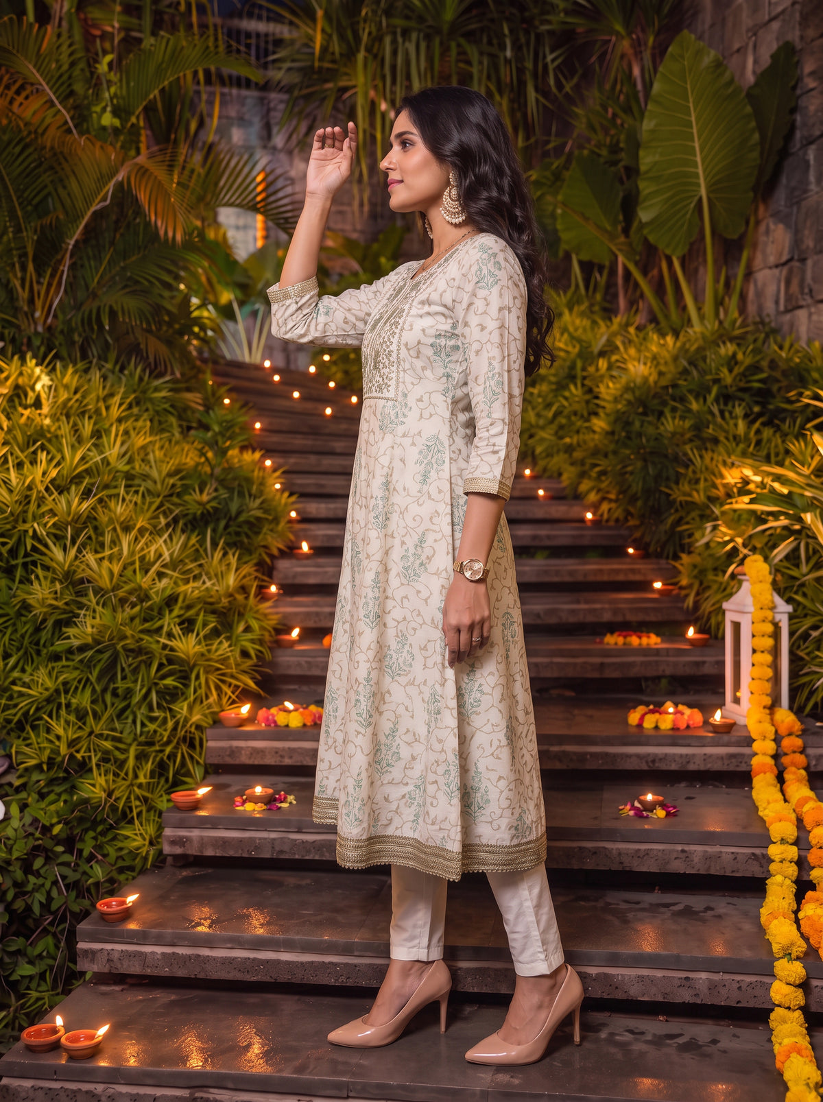 Viscose Embroidered Flared Calf Length Kurta