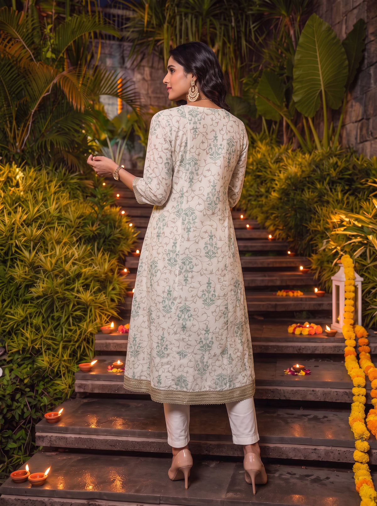Viscose Embroidered Flared Calf Length Kurta