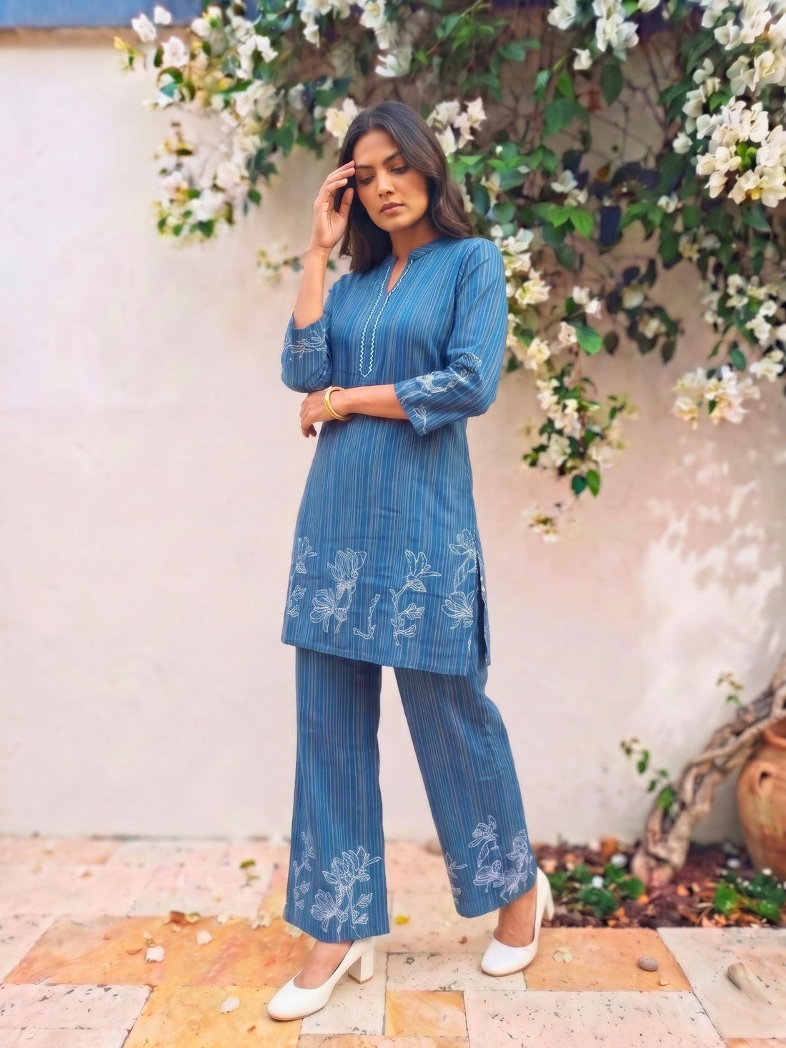 Buy Rayon Printed Straight Co-Ord Set-Blue