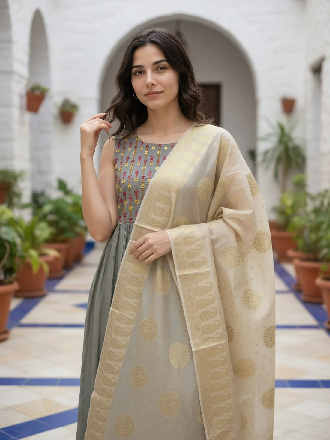 Buy Art Silk Self Design Dupatta-Beige