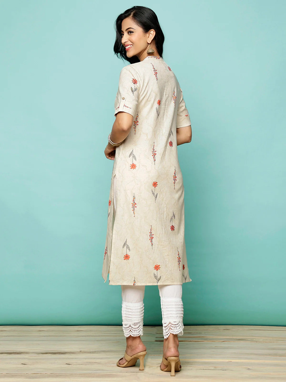 Buy Cotton Flex Printed Calf Length A-line Kurta-Red