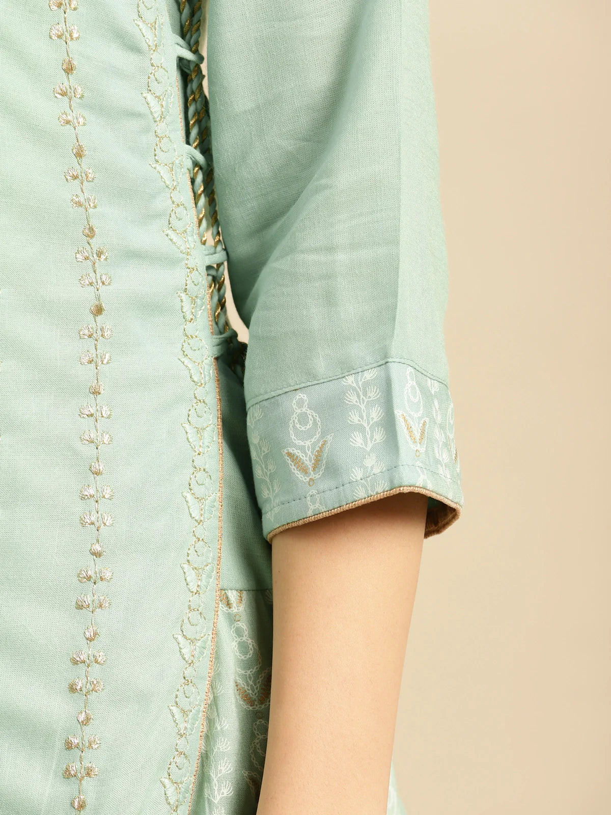 Buy Rayon Ethnic Embroidered Calf Length Partywear Layered Kurta-Mint Green