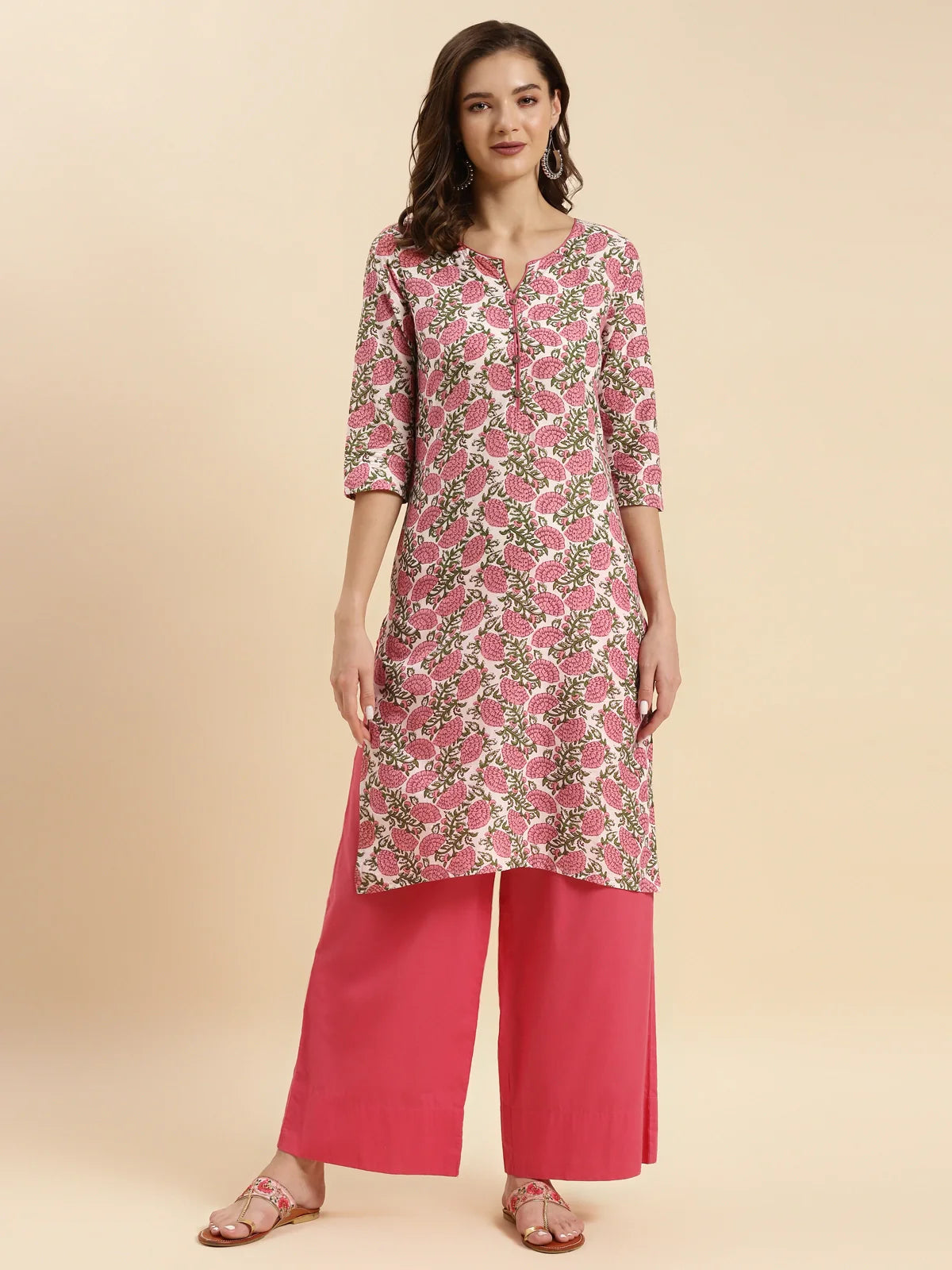 Buy Cotton Printed Knee Length Straight Kurta-Pink