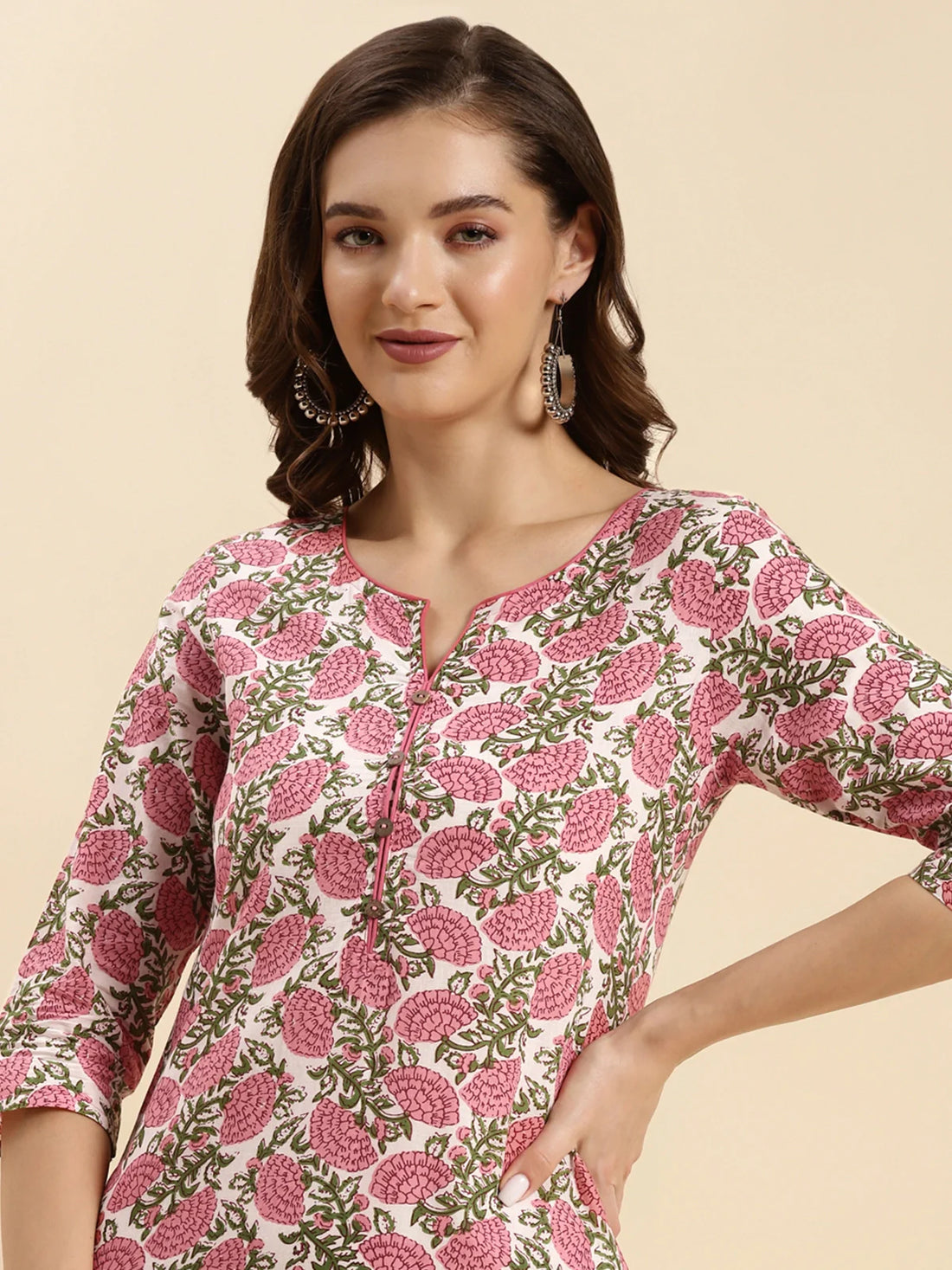 Buy Cotton Printed Knee Length Straight Kurta-Pink