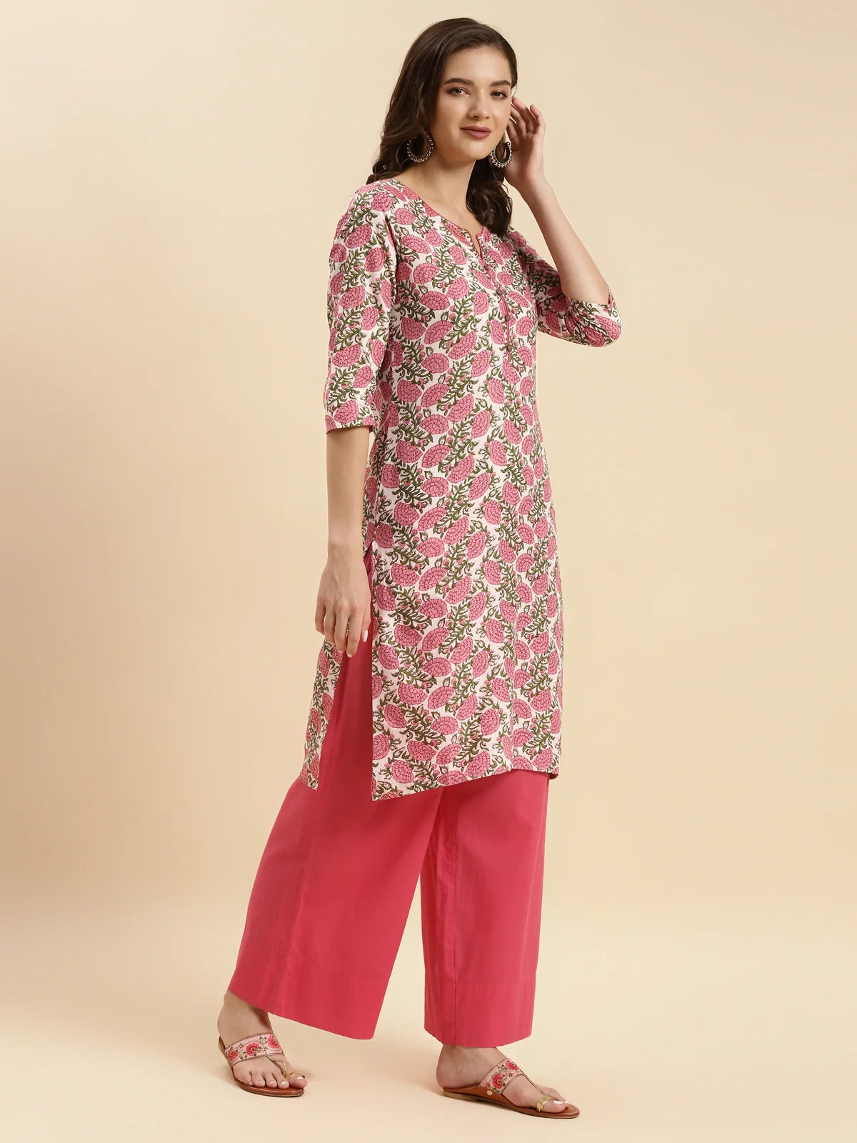 Buy Cotton Printed Knee Length Straight Kurta-Pink