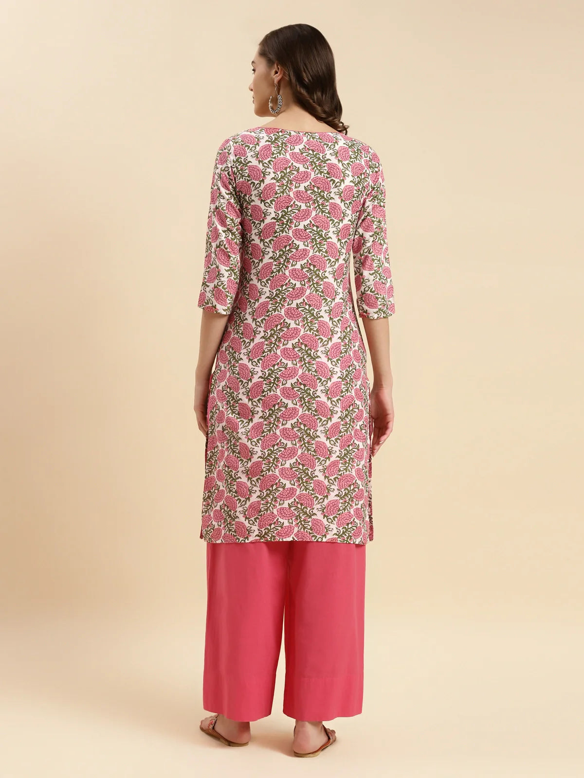 Buy Cotton Printed Knee Length Straight Kurta-Pink