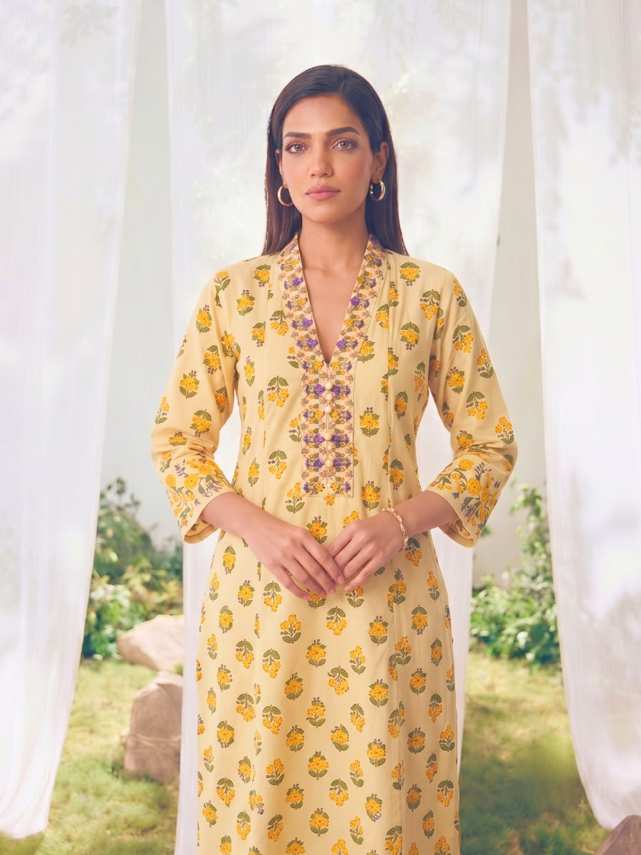 Printed Straight Calf Length Kurta With Pant