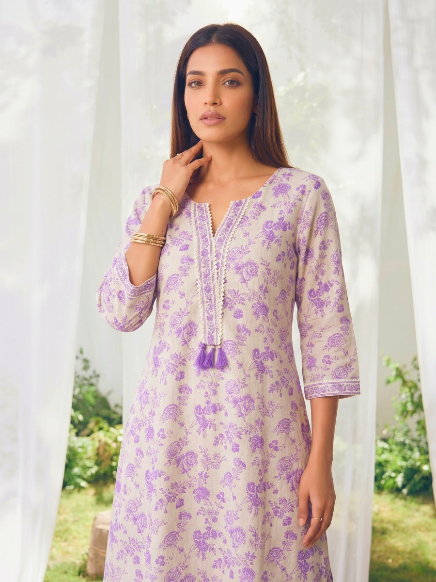 Printed Straight Calf Length Kurta With Pant