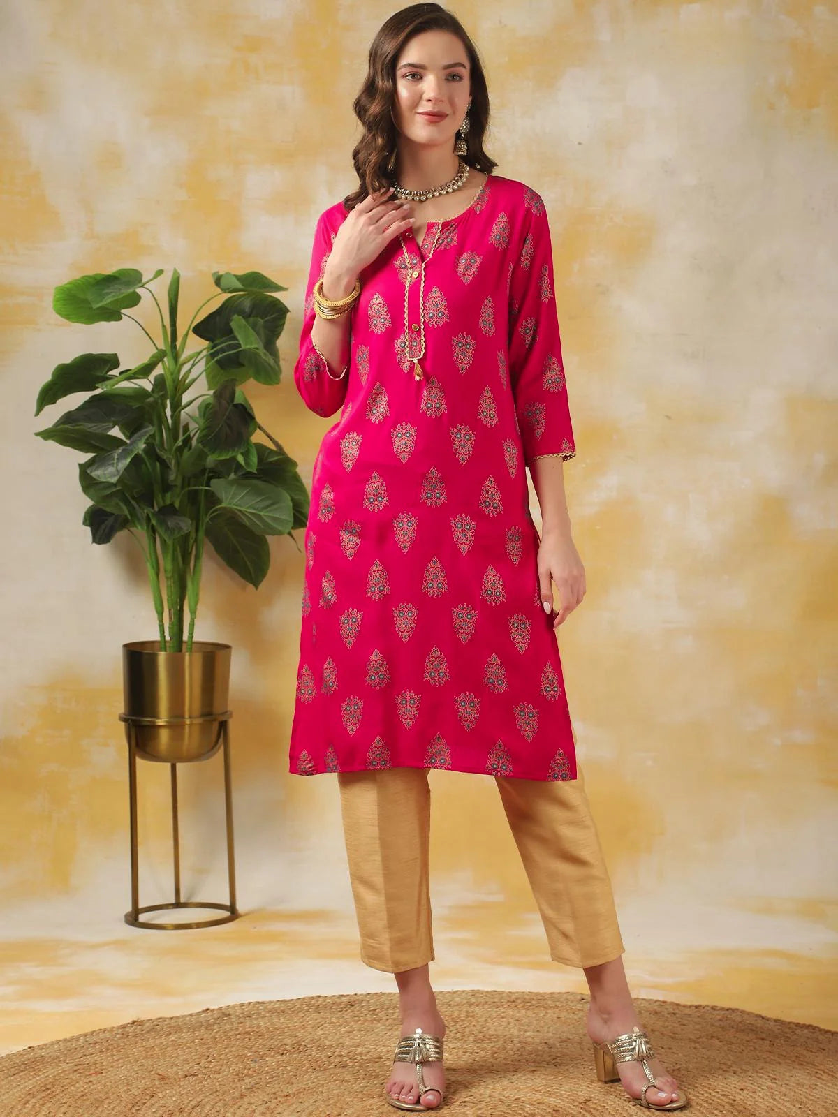 Buy Rayon Printed Knee Length Straight Kurta-Pink