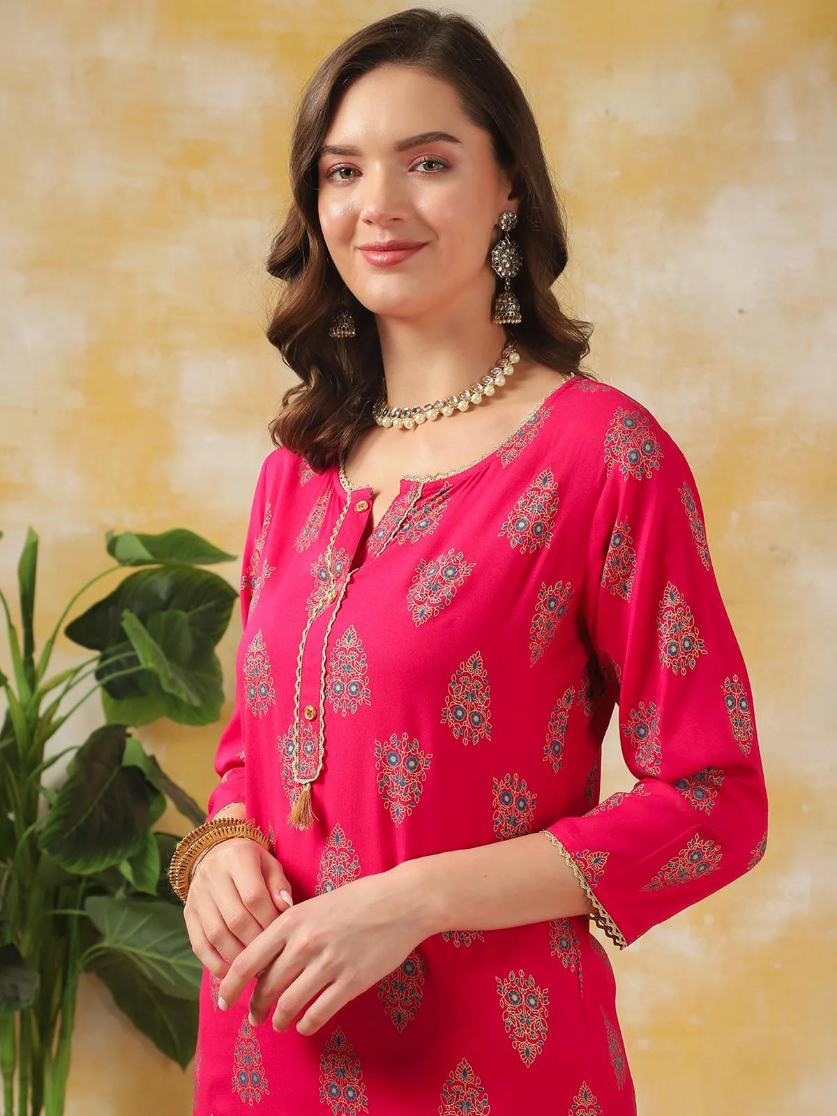 Buy Rayon Printed Knee Length Straight Kurta-Pink