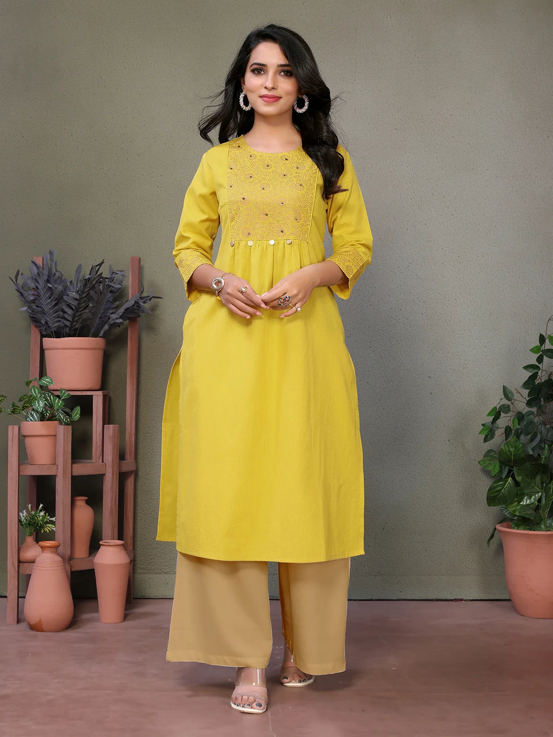 Buy Cotton Printed Calf Length Straight Kurta-Yellow