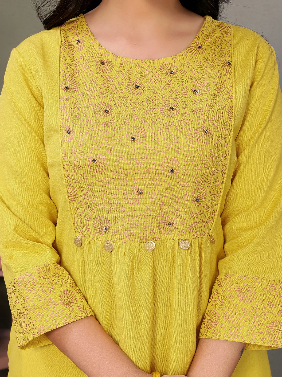 Buy Cotton Printed Calf Length Straight Kurta-Yellow