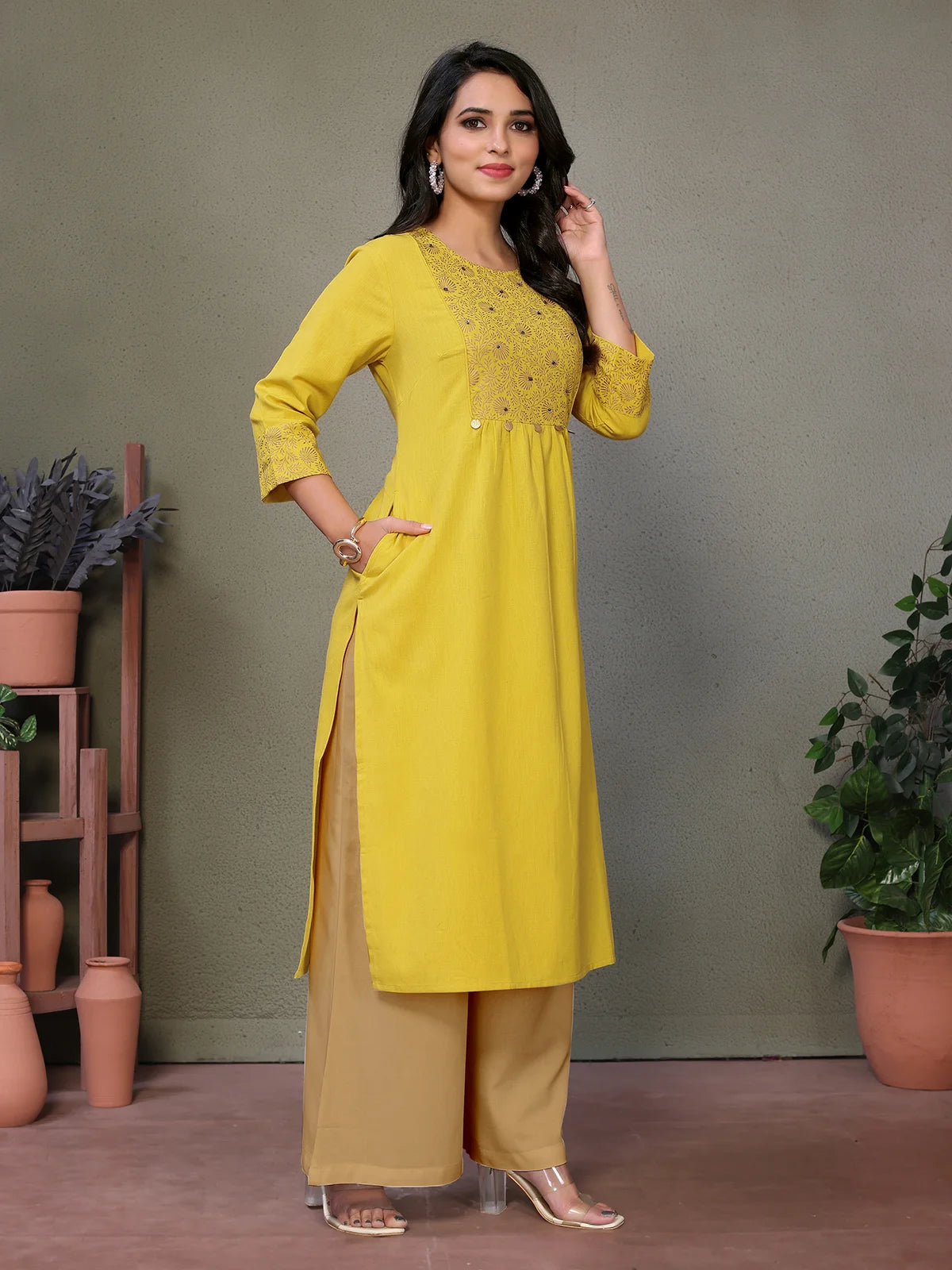 Buy Cotton Printed Calf Length Straight Kurta-Yellow