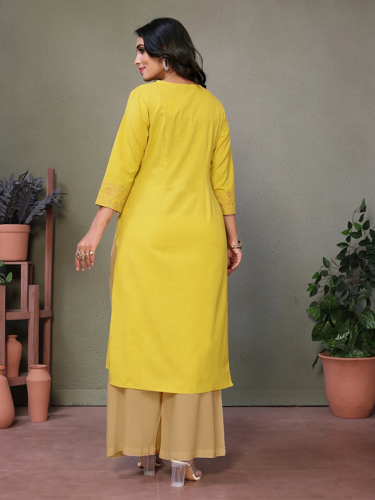 Buy Cotton Printed Calf Length Straight Kurta-Yellow