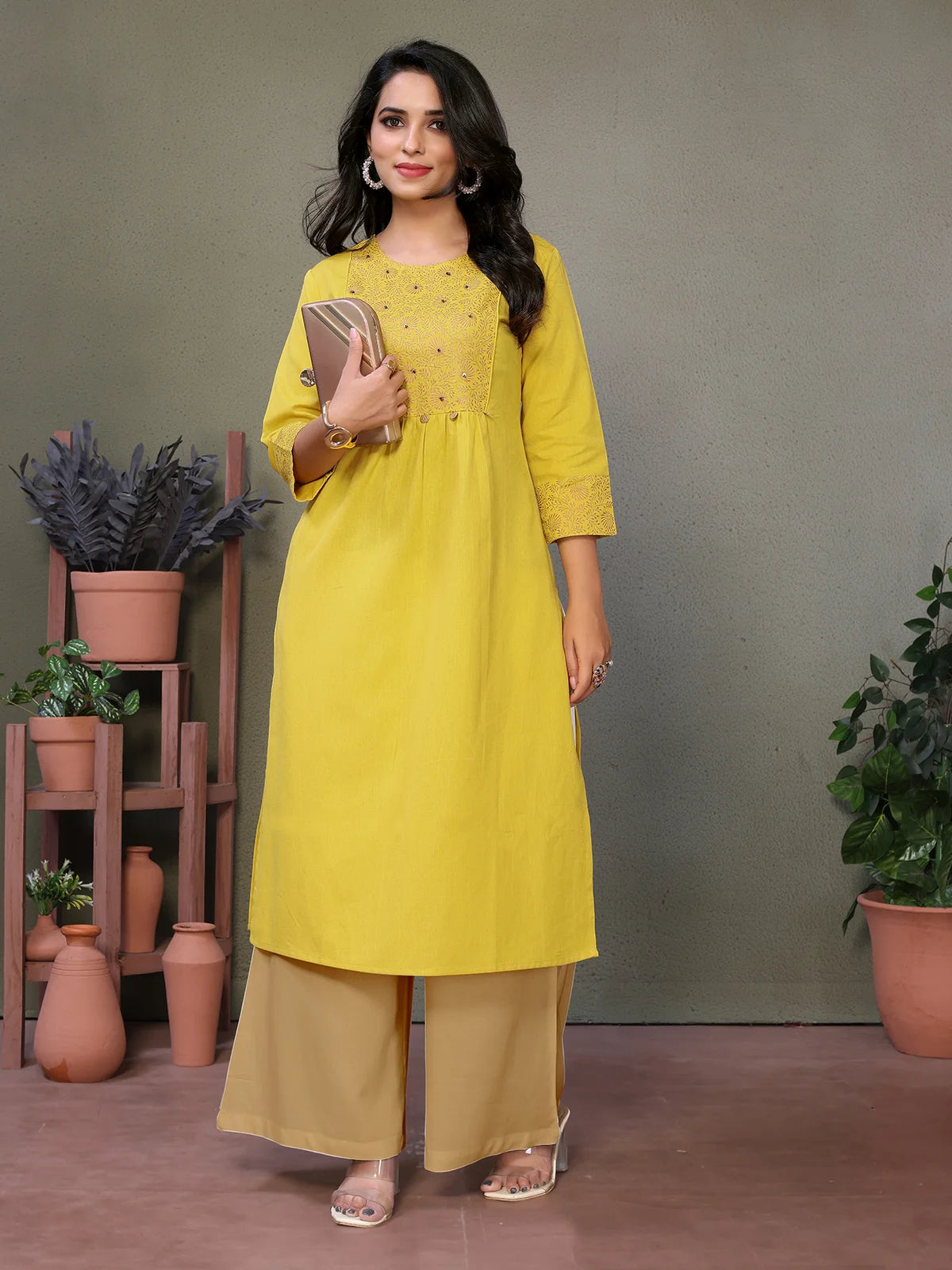 Buy Cotton Printed Calf Length Straight Kurta-Yellow