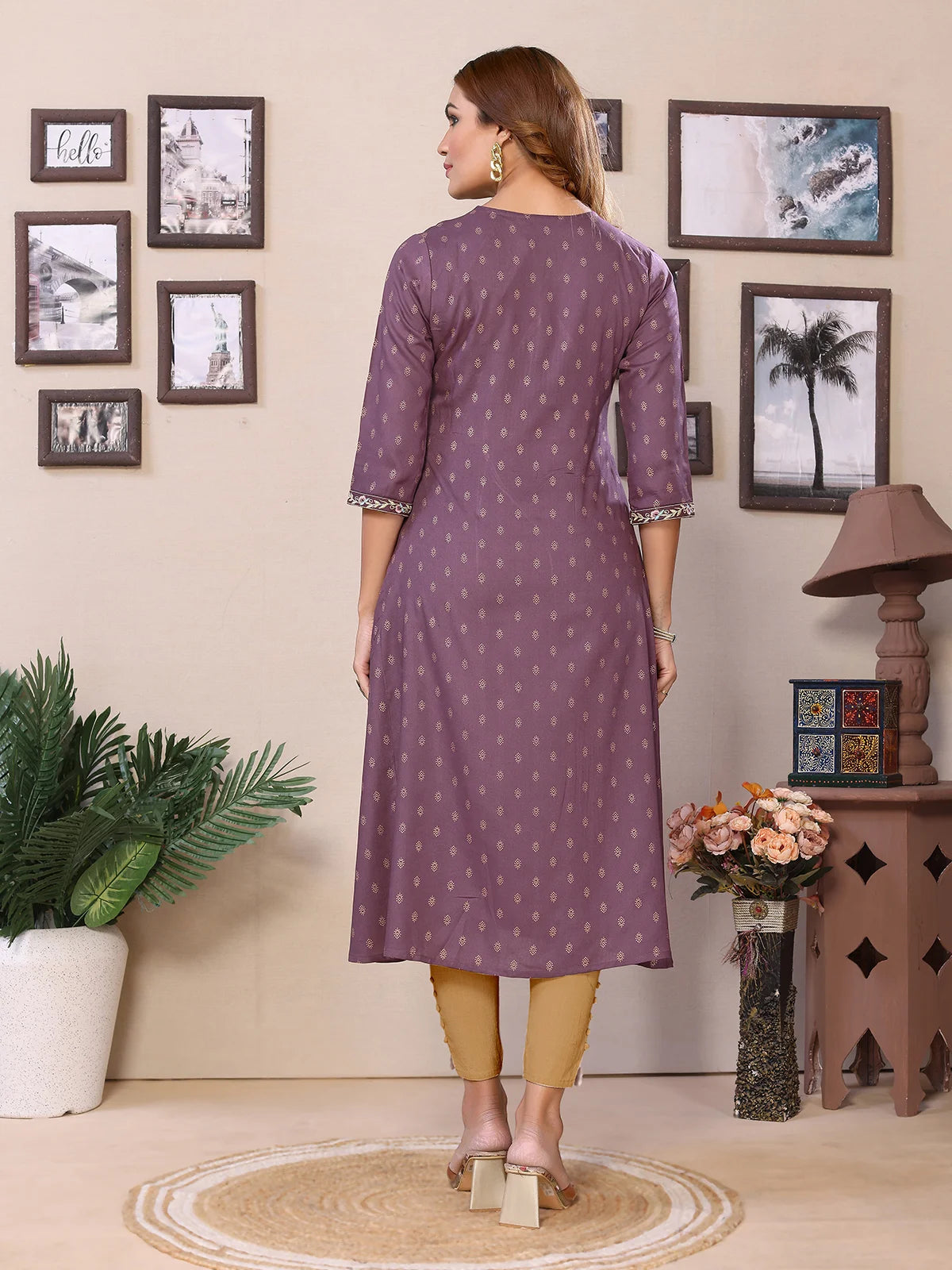 Buy Rayon Embroidered Calf Length Flared Kurta-Wine