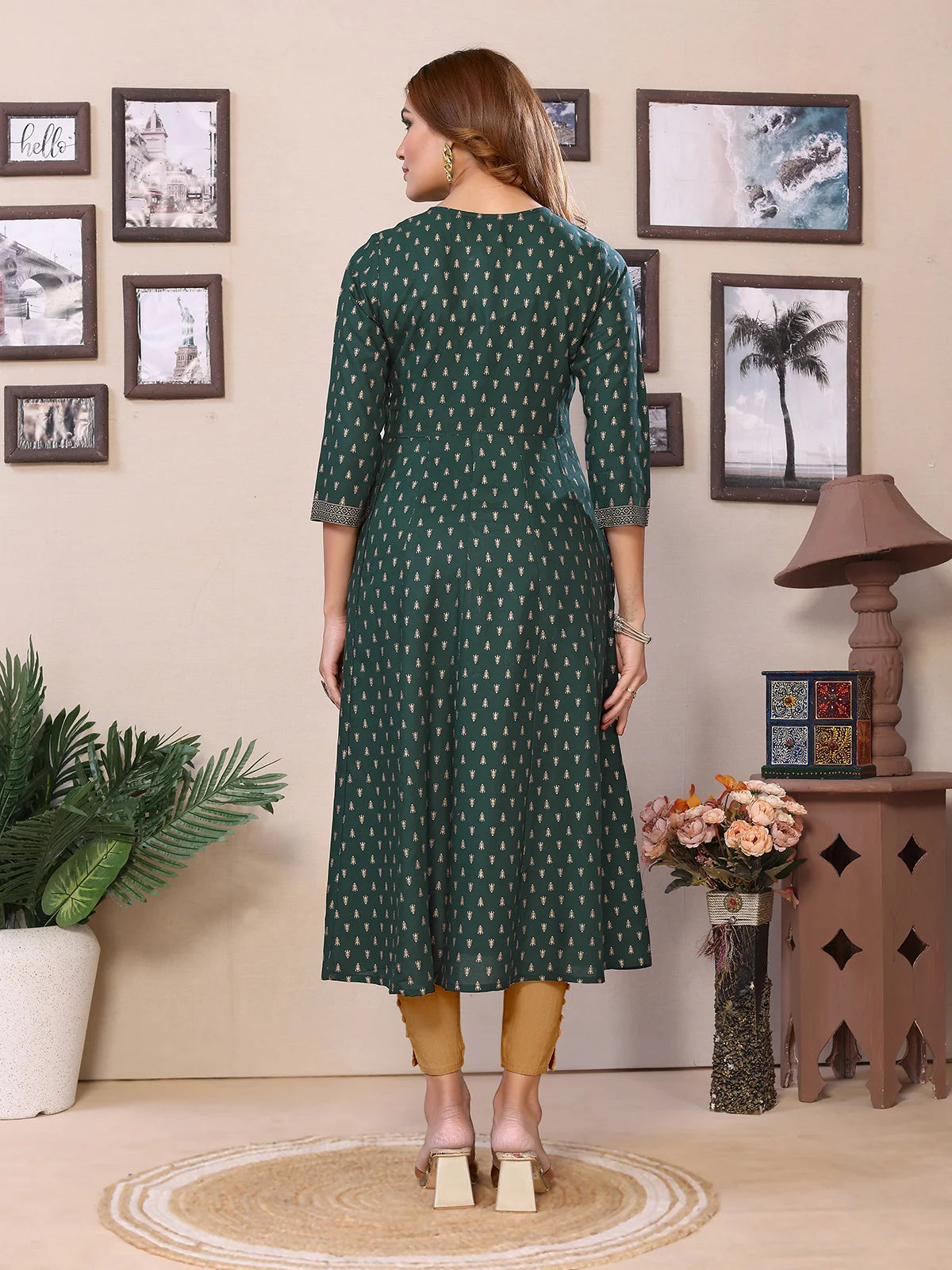 Buy Rayon Embroidered Calf Length Anarkali Kurta-Green