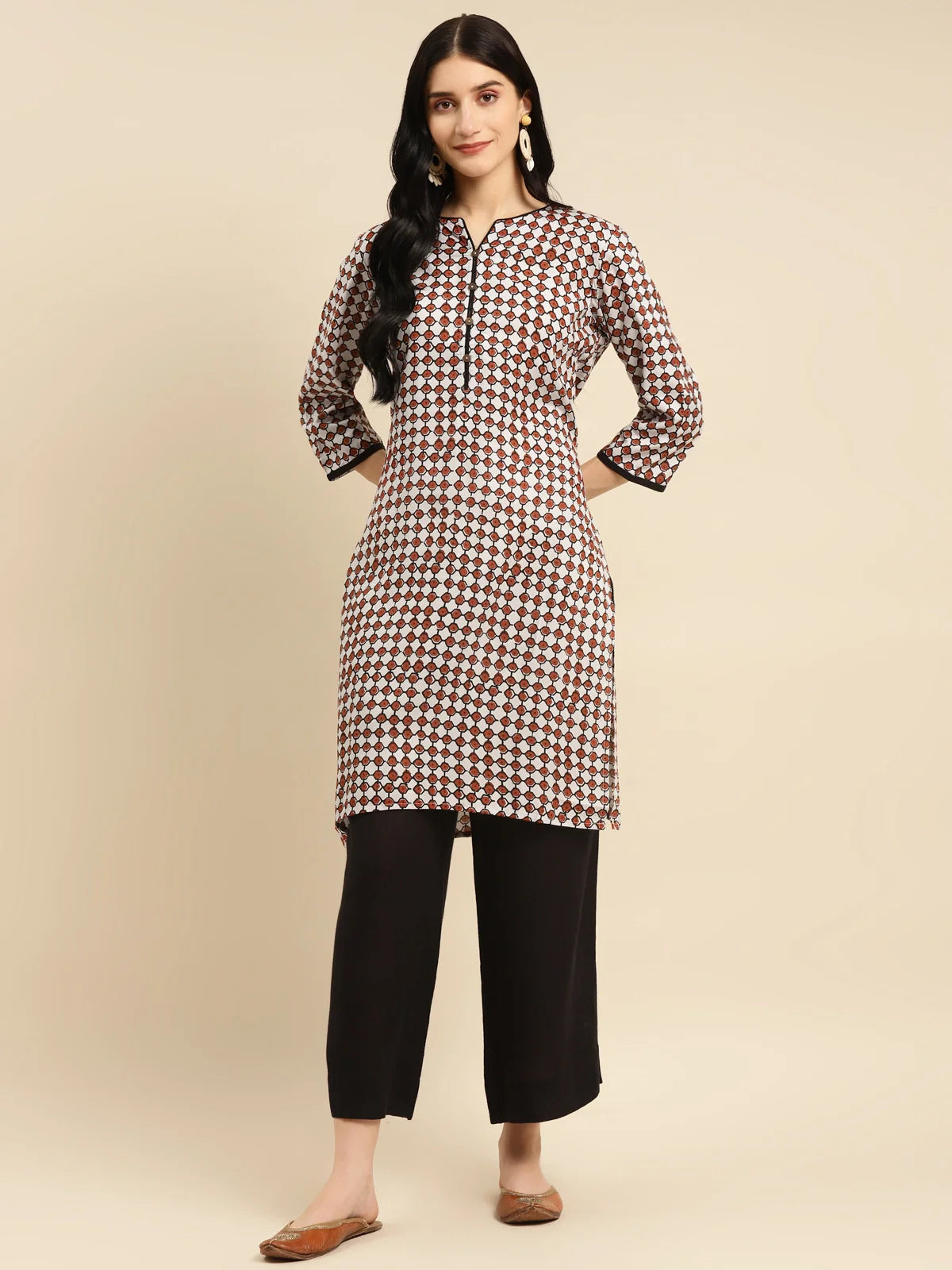 Buy Rayon Bagru Printed Knee Length Straight Kurta-Brown