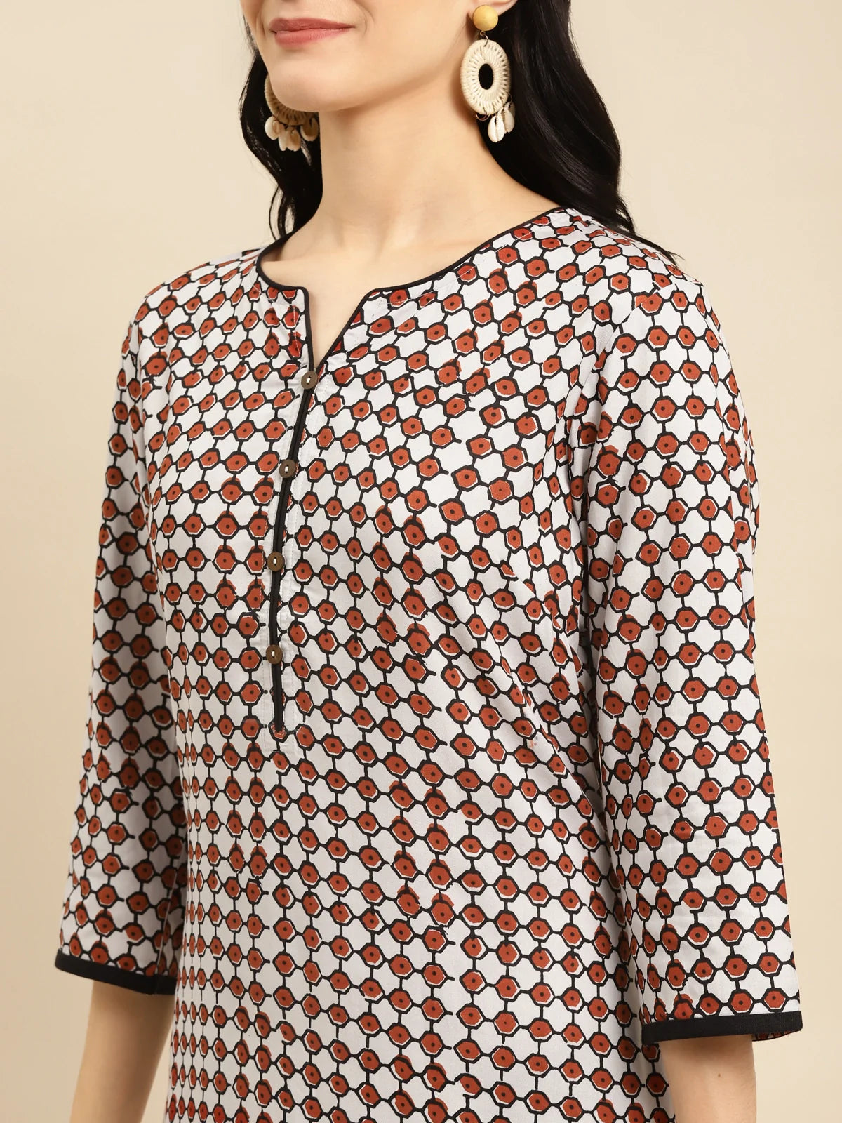 Buy Rayon Bagru Printed Knee Length Straight Kurta-Brown