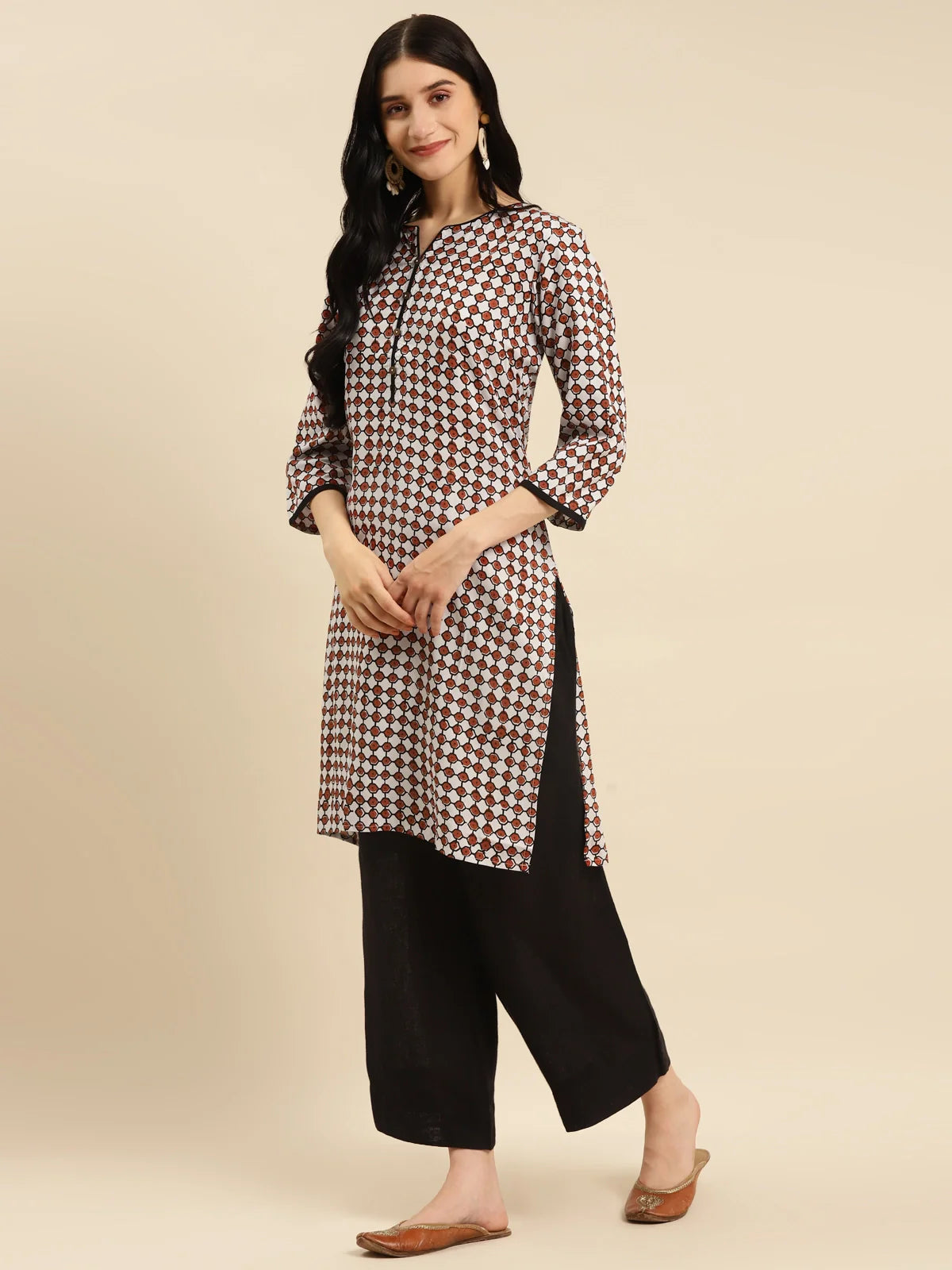 Buy Rayon Bagru Printed Knee Length Straight Kurta-Brown