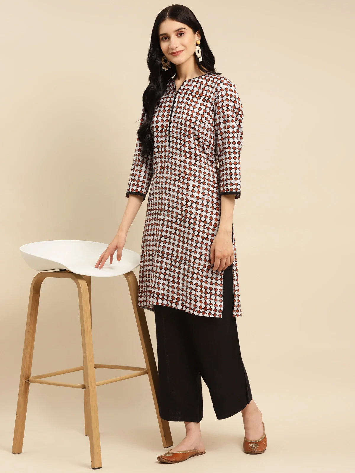 Buy Rayon Bagru Printed Knee Length Straight Kurta-Brown