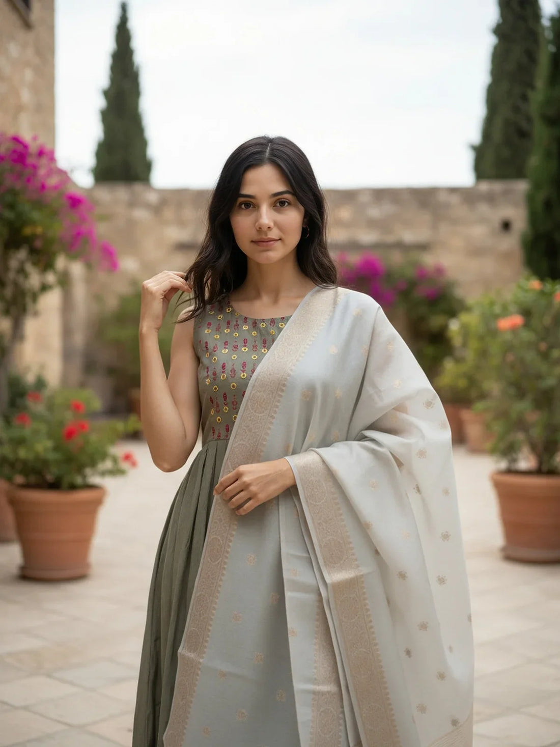 Buy Art Silk Self Design Dupatta-White