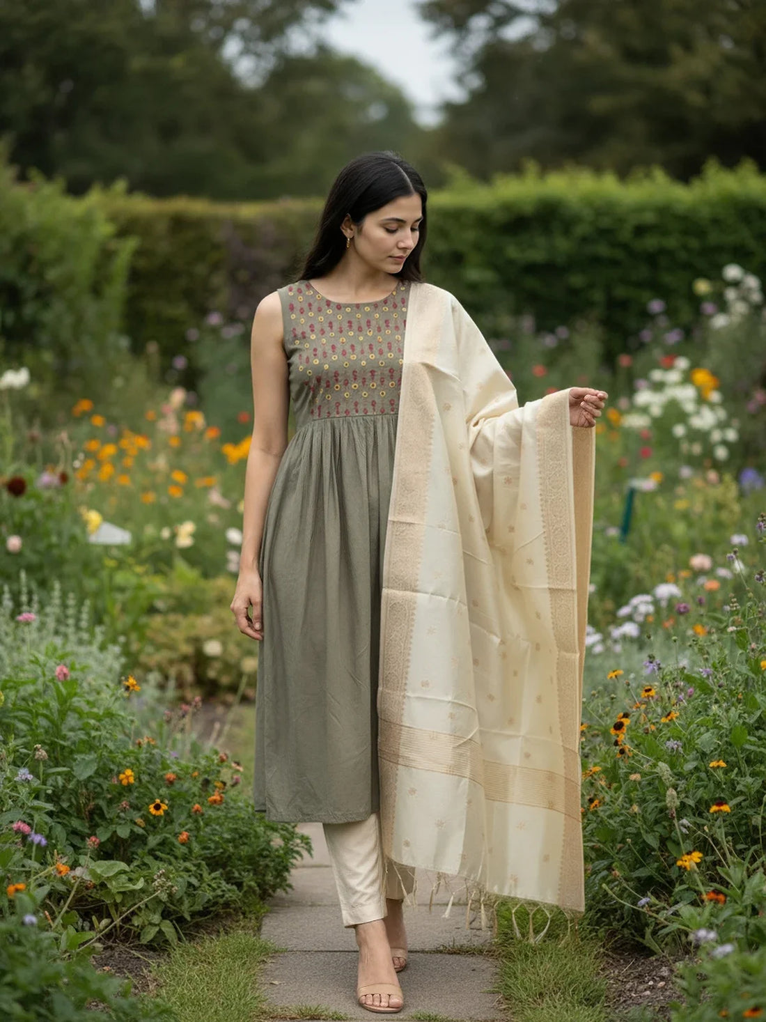 Buy Art Silk Self Design Dupatta-Off White
