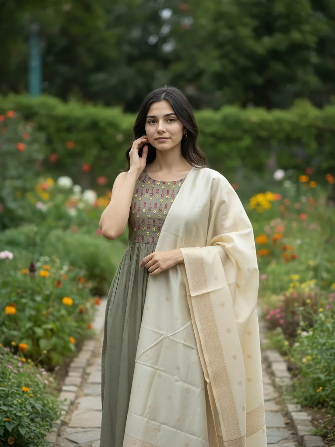 Buy Art Silk Self Design Dupatta-Off White