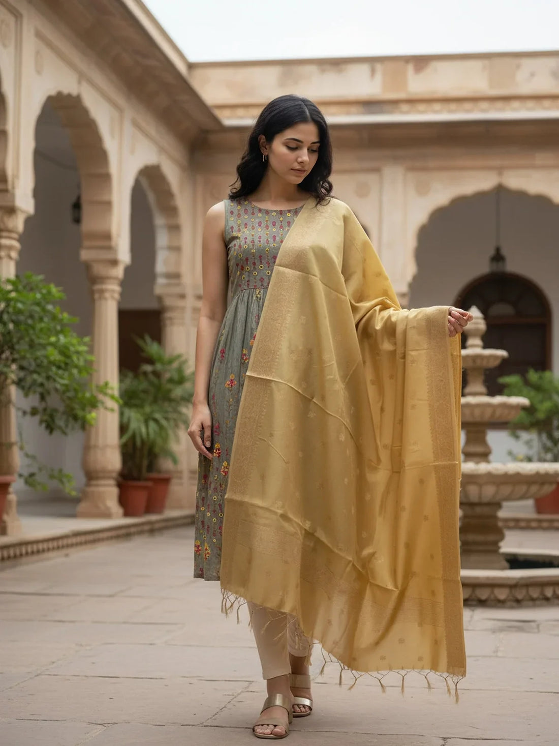 Buy Art Silk Self Design Dupatta-Gold
