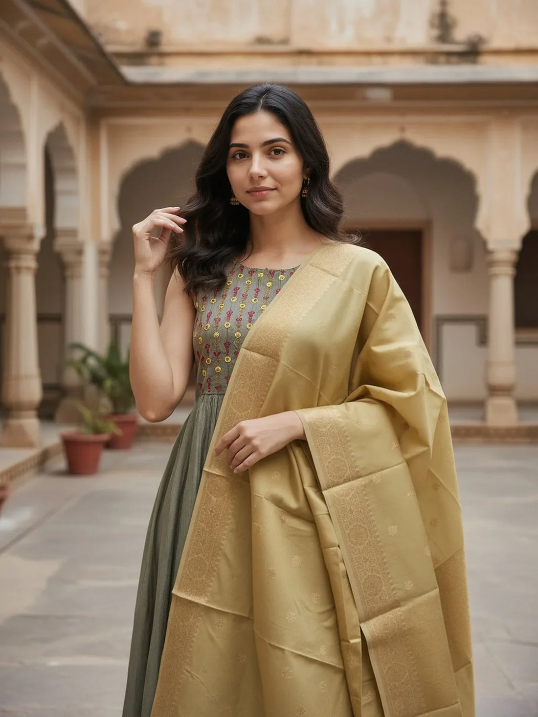 Buy Art Silk Self Design Dupatta-Gold