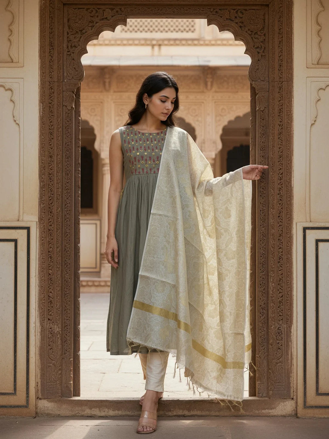 Buy Art Silk Self Design Dupatta-Off White