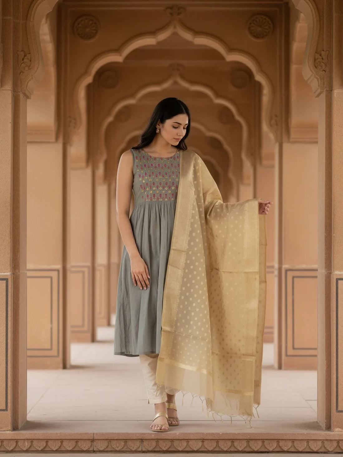 Buy Art Silk Self Design Dupatta-Gold