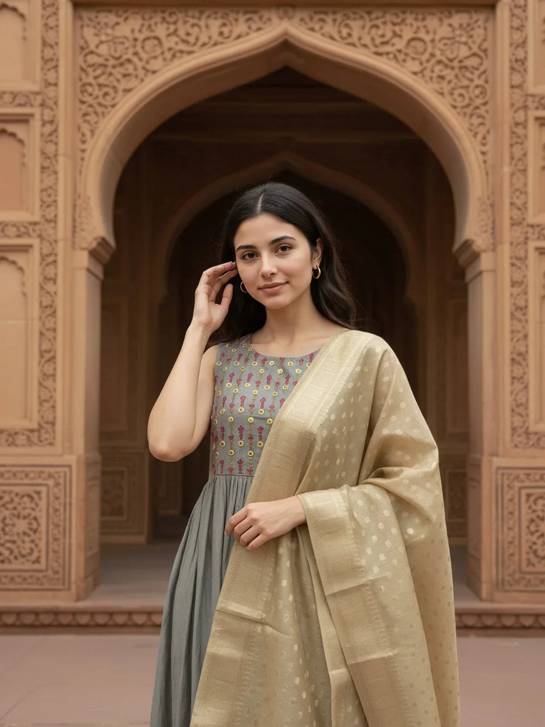 Buy Art Silk Self Design Dupatta-Gold